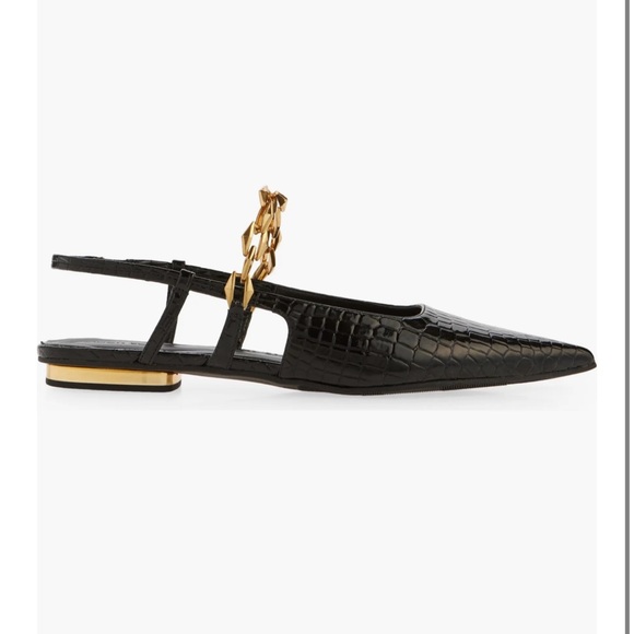 New! Open Edit Olympia Snakeskin Embossed Slingback Flat (Women). Size 7. Black - Picture 3 of 9